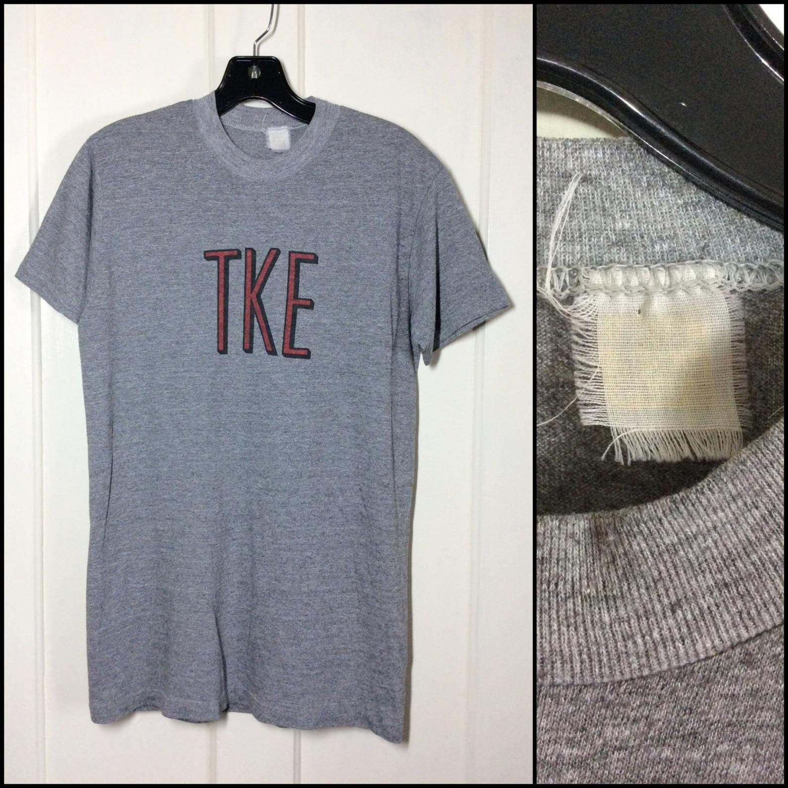 1980S Tke Tau Kappa Epsilon Fraternity Heather Gray T-Shirt Looks 185X28 Very Worn Faded Out Label Paint Splatter