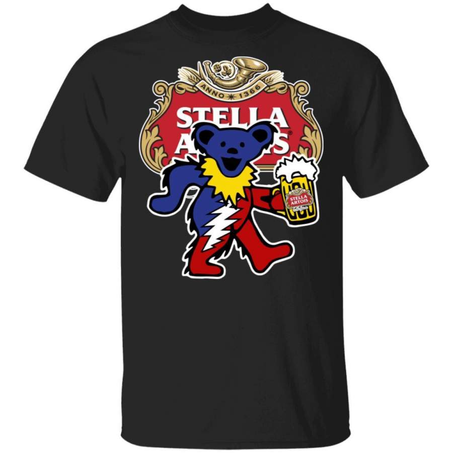 Grateful Dead Bear And Stella Artois T-shirt Funny Beer Tee MN02