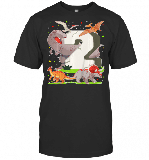 Kids 2Nd Birthday Boy Gift Dinosaur Figures Two Years T Shirt