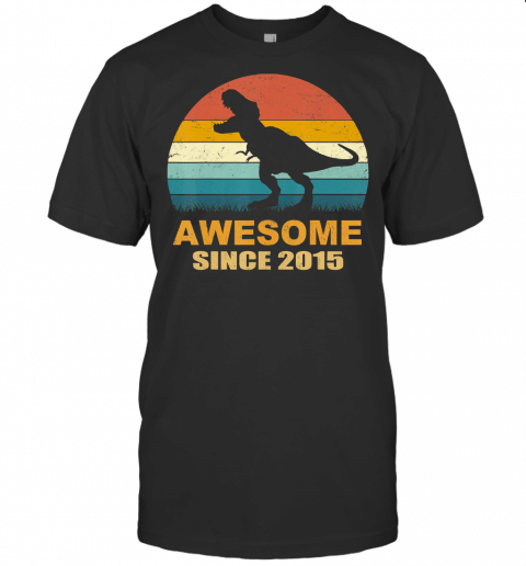 5Th Birthday Dinosaur 5 Year Old Boy Awesome Since 2015 Gift T Shirt
