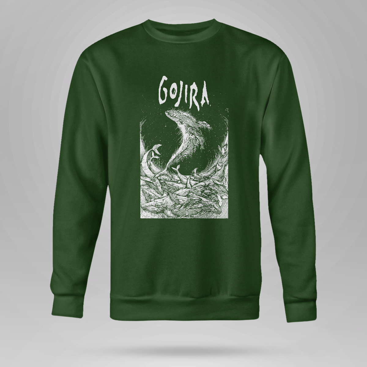 Gojira Merch Wood Block Whales Crewneck Sweatshirt